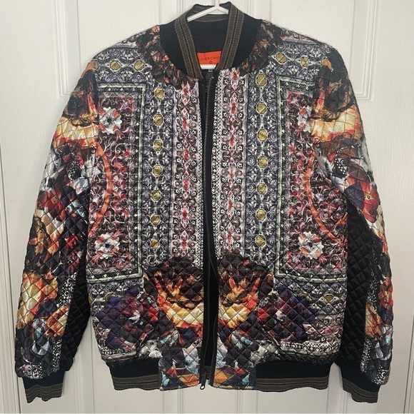 Clover Canyon Printed Multicolour Irish Box Print Zip Up Bomber Jacket Medium - Picture 3 of 7